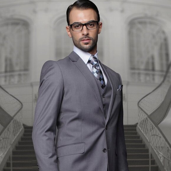 Mens Button Classic Fit Pleated Pant Suit in Big Tall Sizes in